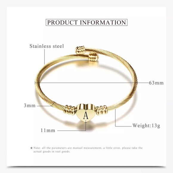 Gold plated Stainless Steel Heart Bracelet Bangle - Picture 2 of 2